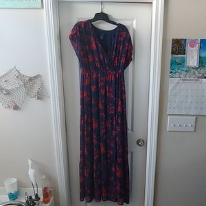 Navy blue dress with red floral pattern. Worn once